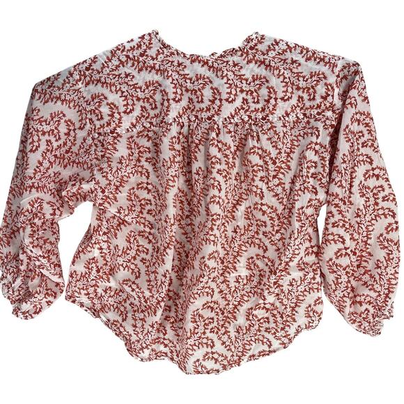 LOFT Blouse Size M Red White Button Up Bohemian Lightweight Cotton Blend Casual - Picture 3 of 9
